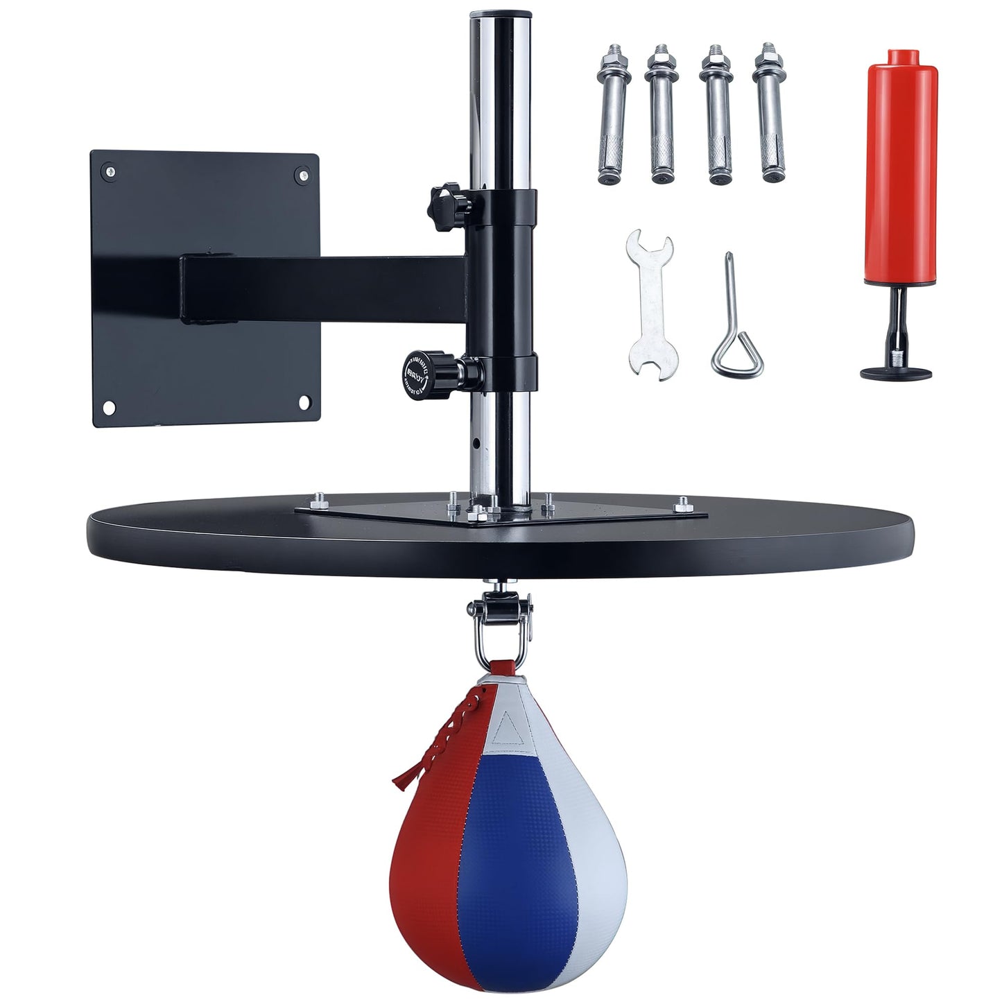 Soozier Speed Bag Boxing Punching Bag Wall Mount Height Adjustable, MMA, Martial Arts, and Boxing Equipment for Training at Home, Heavy-Duty Steel Platform, Strong Plastic Leather, 9" H x 7" Dia.