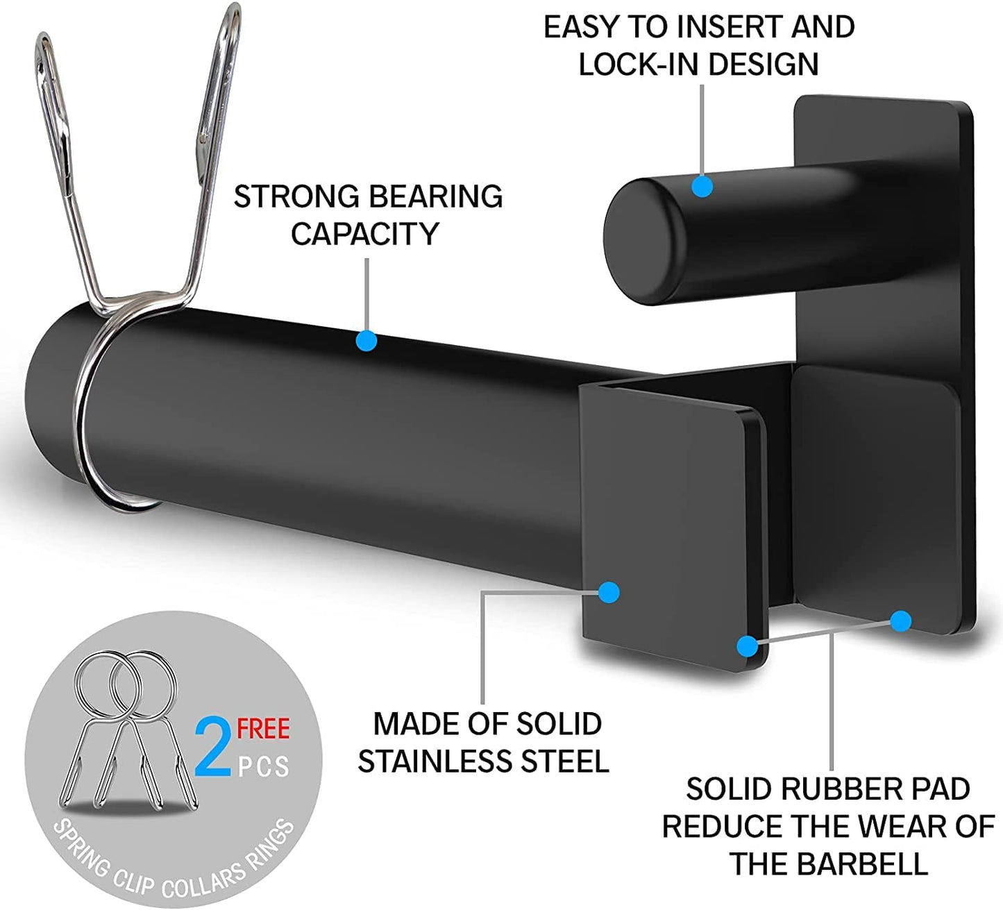 Balelinko Multi Grip Set of 2, Barbell Rack Holders Dip Grip Handles, Dip Bar Attachments for 2" x 2" Tube Power Cage, Bonus a Pair of 2" Spring Clip Collars Rings, Black