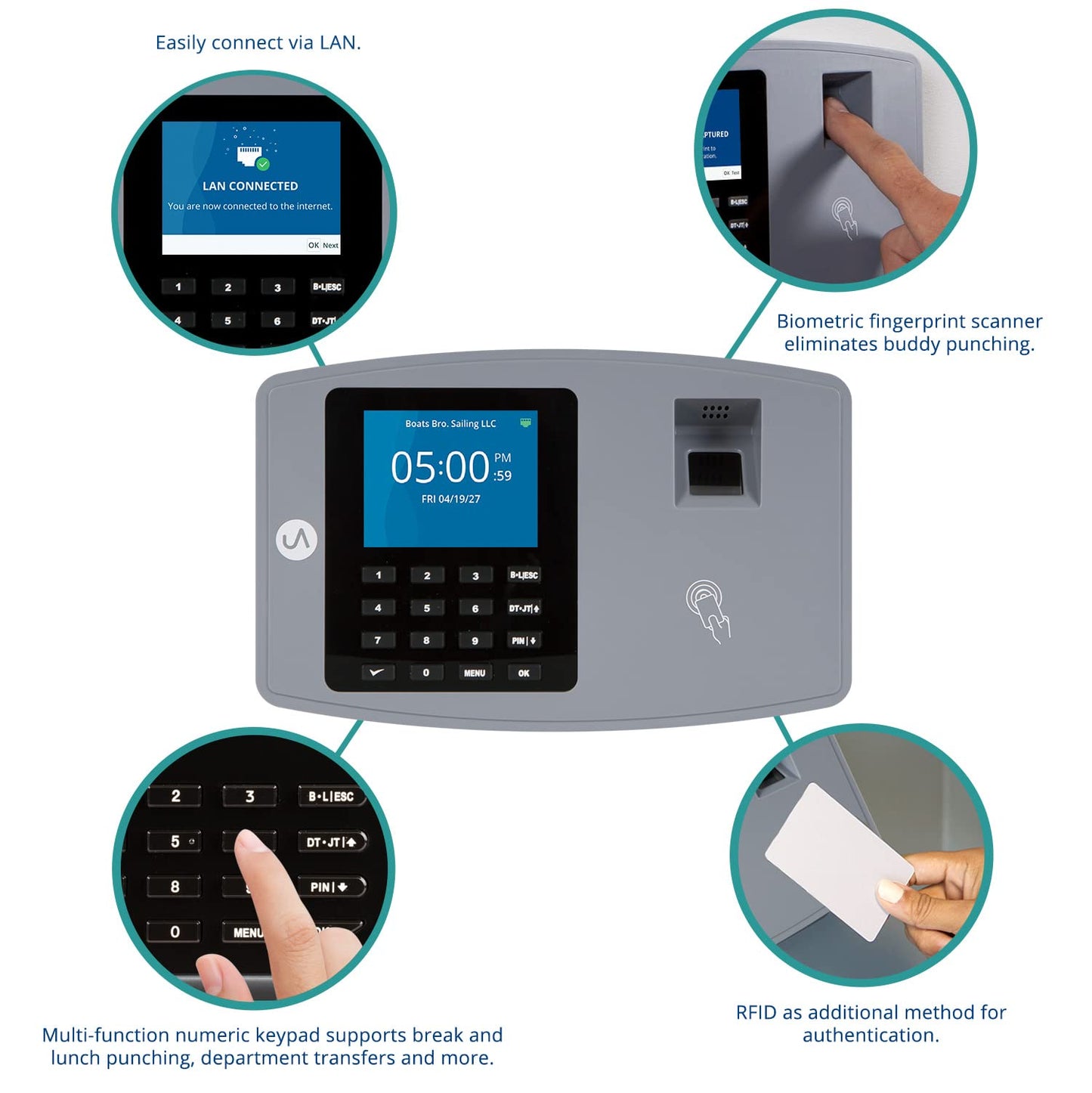 uAttend BN6700 Biometric Time Clock System for Small Business with Cloud-Based Employee Timecards
