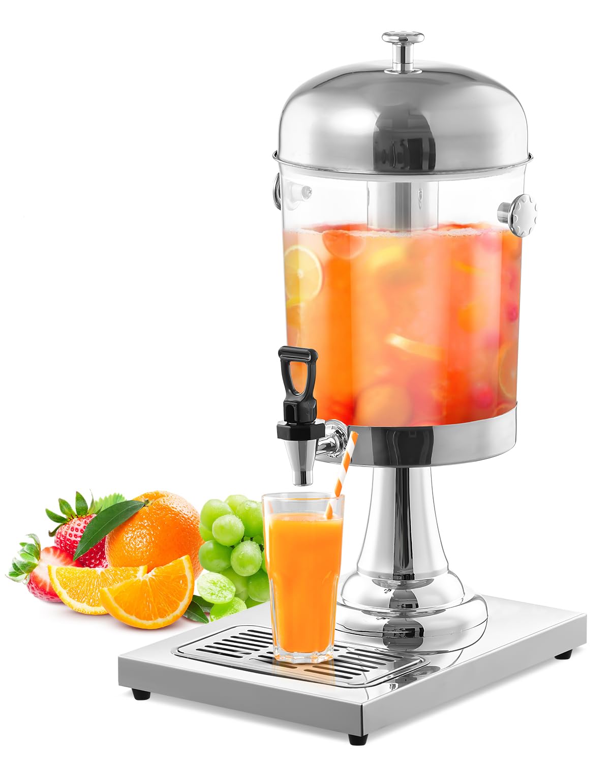 2 Gallon Drink Dispensers for Parties, Easy-to-Clean Drip Tray Design, Hot & Cold Dual-Use Stainless Steel Beverage Dispenser with Stand, Juice Dispenser with Ice Core, Spigot