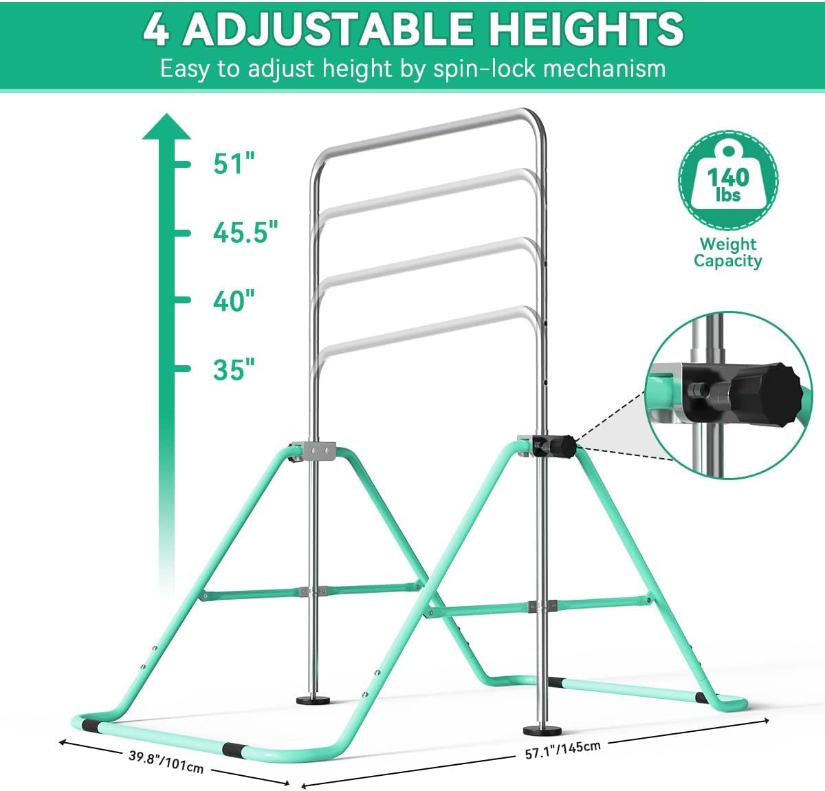 FBSPORT Gymnastics Bar for Kids，Adjustable Height Gymnastic Horizontal Bars,Junior Training Bar Children Folding Training Monkey Bars for Home Using