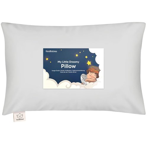 My Little Dreamy Toddler Pillow - Organic Cotton Travel Bed Pillow with Pillowcase | Soft & Breathable, 13x18 Inches, French Gray for Ages 2-5