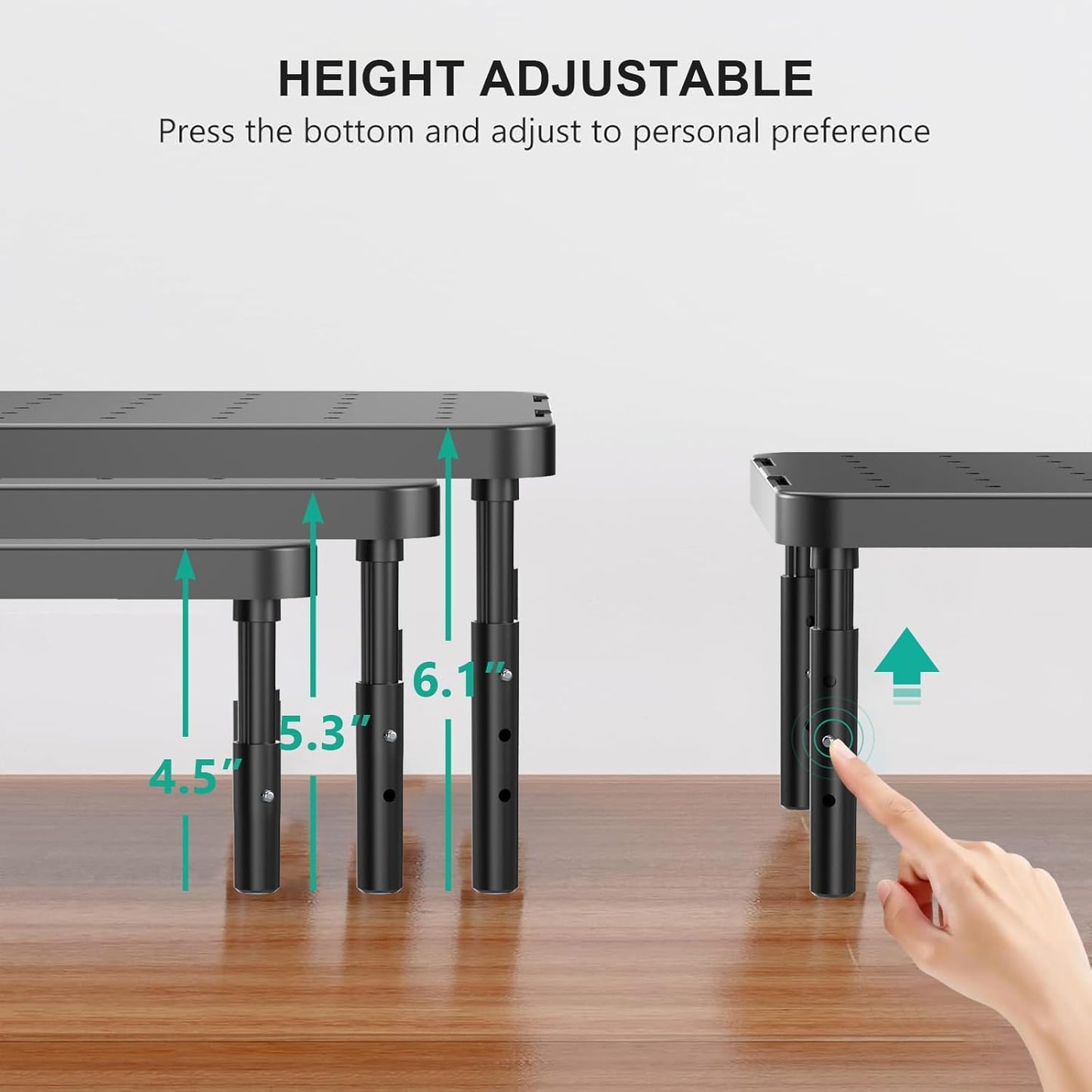 (PTT001-B), 1 Pack, WALI Computer Monitor Stand for Desk, Adjustable Laptop Riser, Desk Monitor Stand Underneath