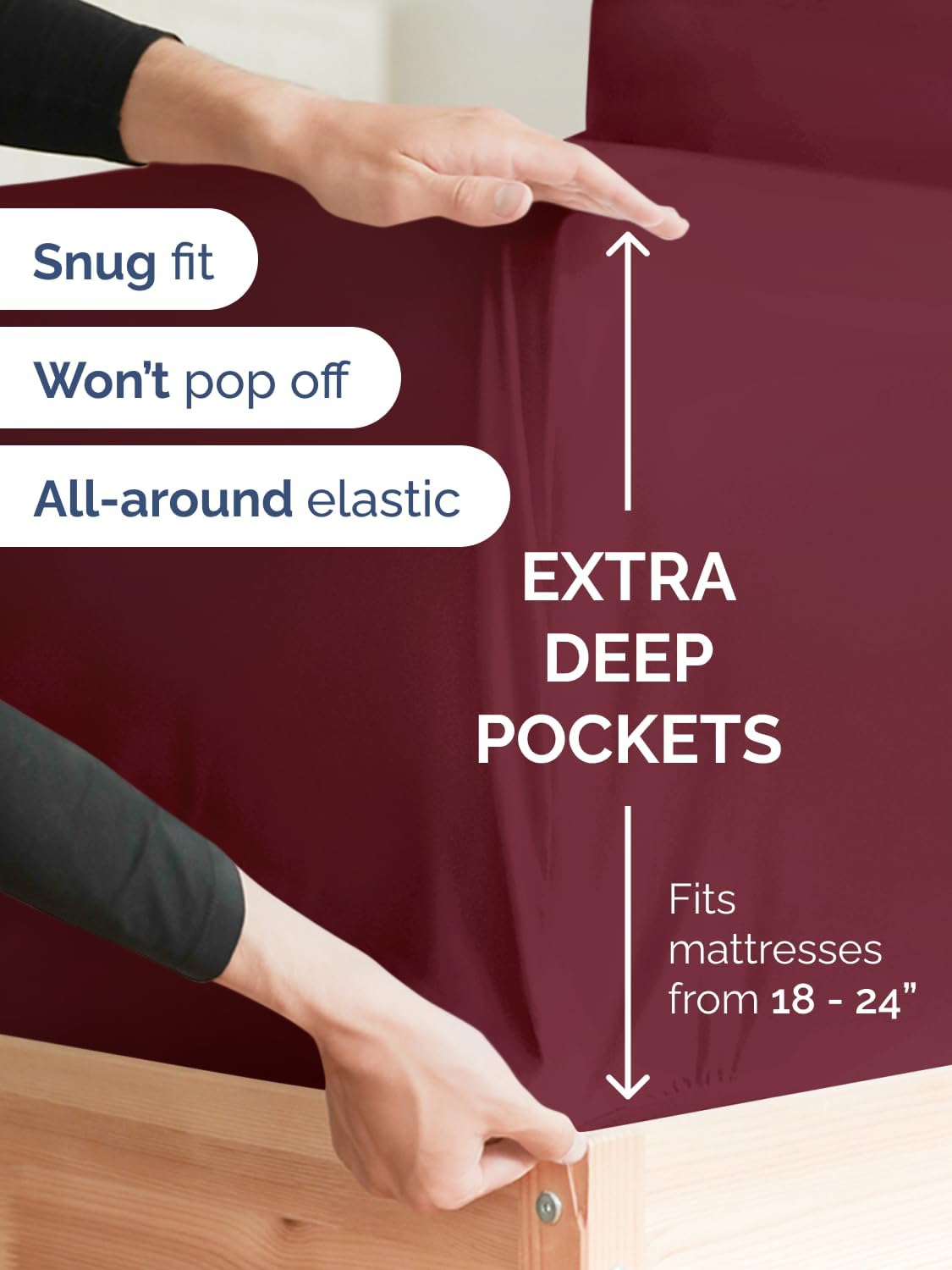 Skiennix Extra Deep Cal King Sheet Set - 6-Piece Breathable Cooling Bedding - Soft, Wrinkle-Free Burgundy