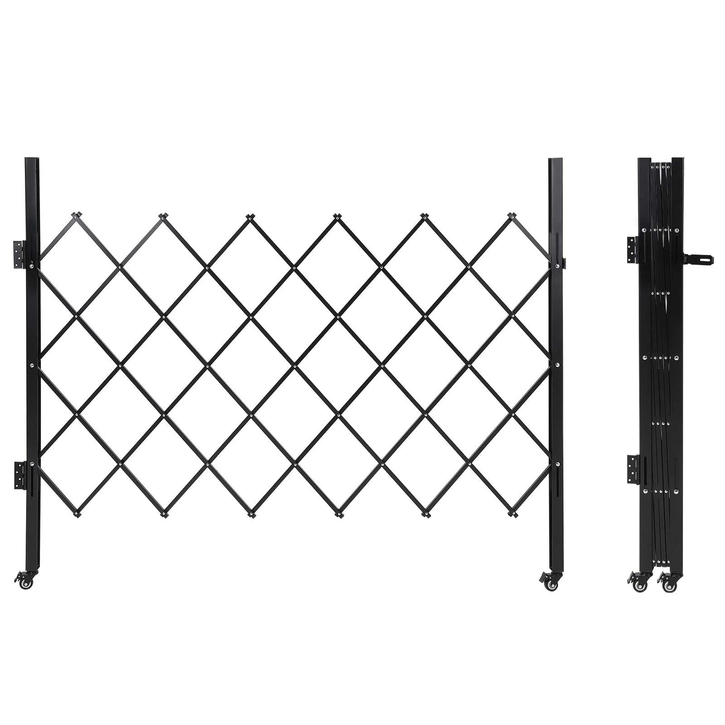 Scissor Gate 71" W x 61" H Folding Security Door Gates, Flexible Expanding Security Door - Steel Accordion, 360° Rolling Wheels with Padlock, Black