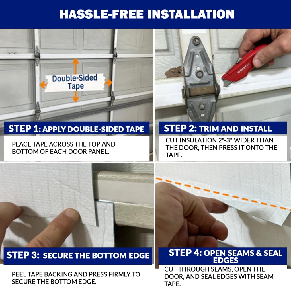 BlueTex Insulationㅤ Insulation White Reflective Foam Core Tearproof 2 Car Garage Door Insulation Kit 18FT (Wide) x 7FT (HIGH) to Cool Your Garage. Complete DIY Installation Kit
