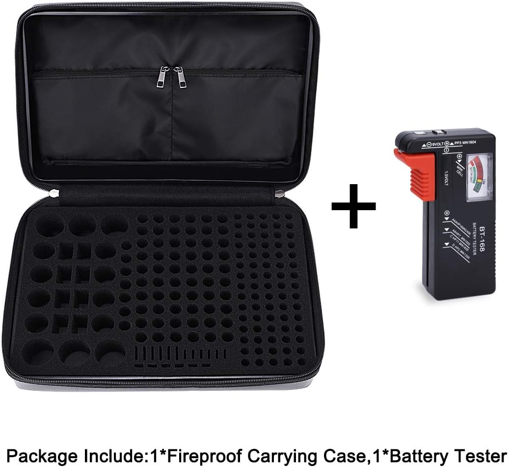 200+ 9V, BT-168 DocSafe Fireproof Battery Organizer Storage Box,Fireproof Waterproof Carrying Case Bag Holder,Safe
