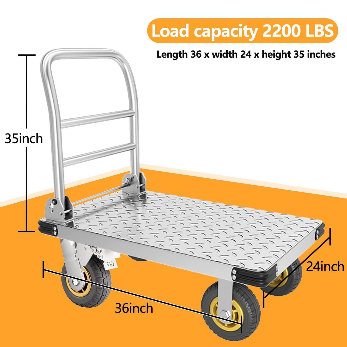 YAOYAO LAND Foldable Platform Truck Push Dolly Heavy Duty 2000 lb. Weight Capacity with Brake and 6" 360 Degree Swivel Wheels