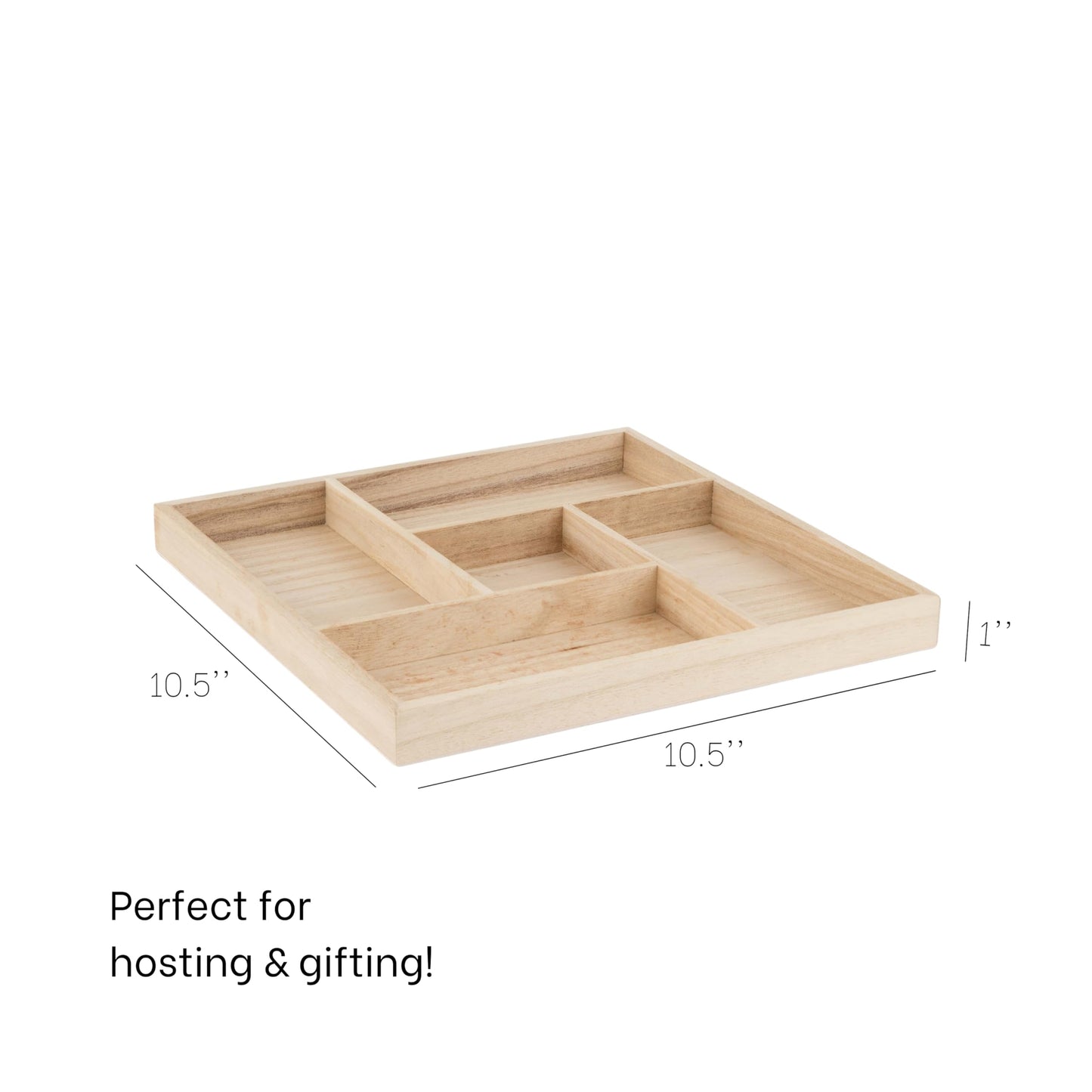 Wooden Candy Platters - Set of 2, 10"x10" Bamboo Square Serving Trays for Parties, Events, and Home Decor - 5 Compartment Candy and Snack Organizer (2 Pack)