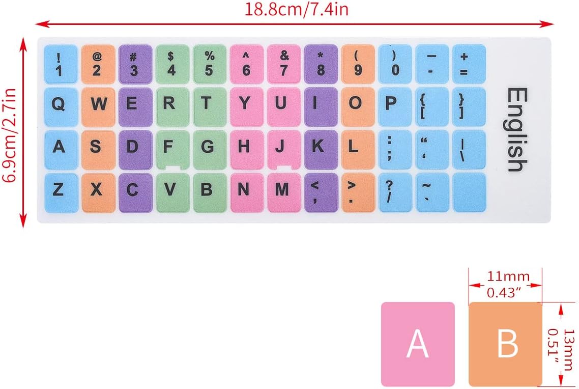 2 Pcs English Keyboard Replacement Letter Stickers, Universal Computer Colorful Rainbow Lettering, Non-Transparent