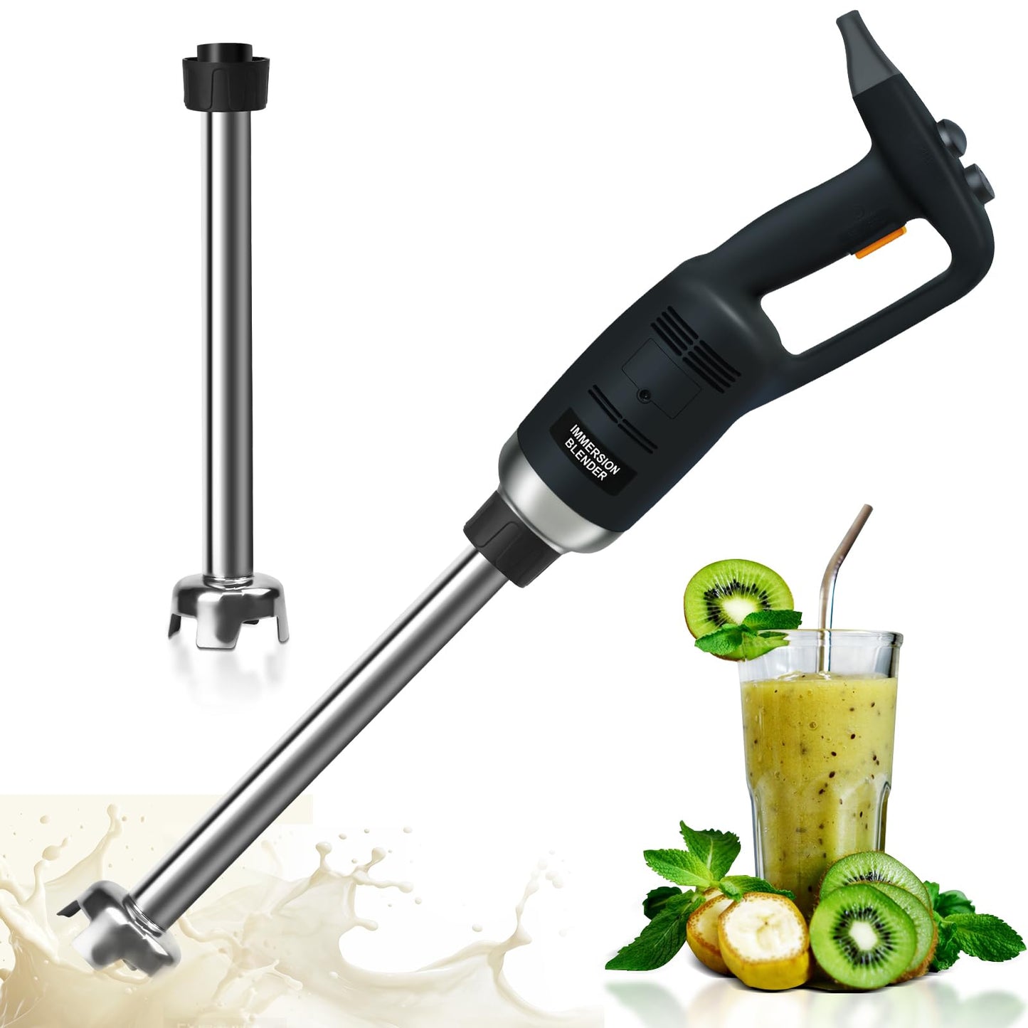 BNDHKR 10 inch Electric Immersion Blender Commercial/Home kitchen handheld Blenders 500W 4000rpm to 16000rpm Detachable Shaft Food Grade Stainless Steel for shakes soups smoothies Puree