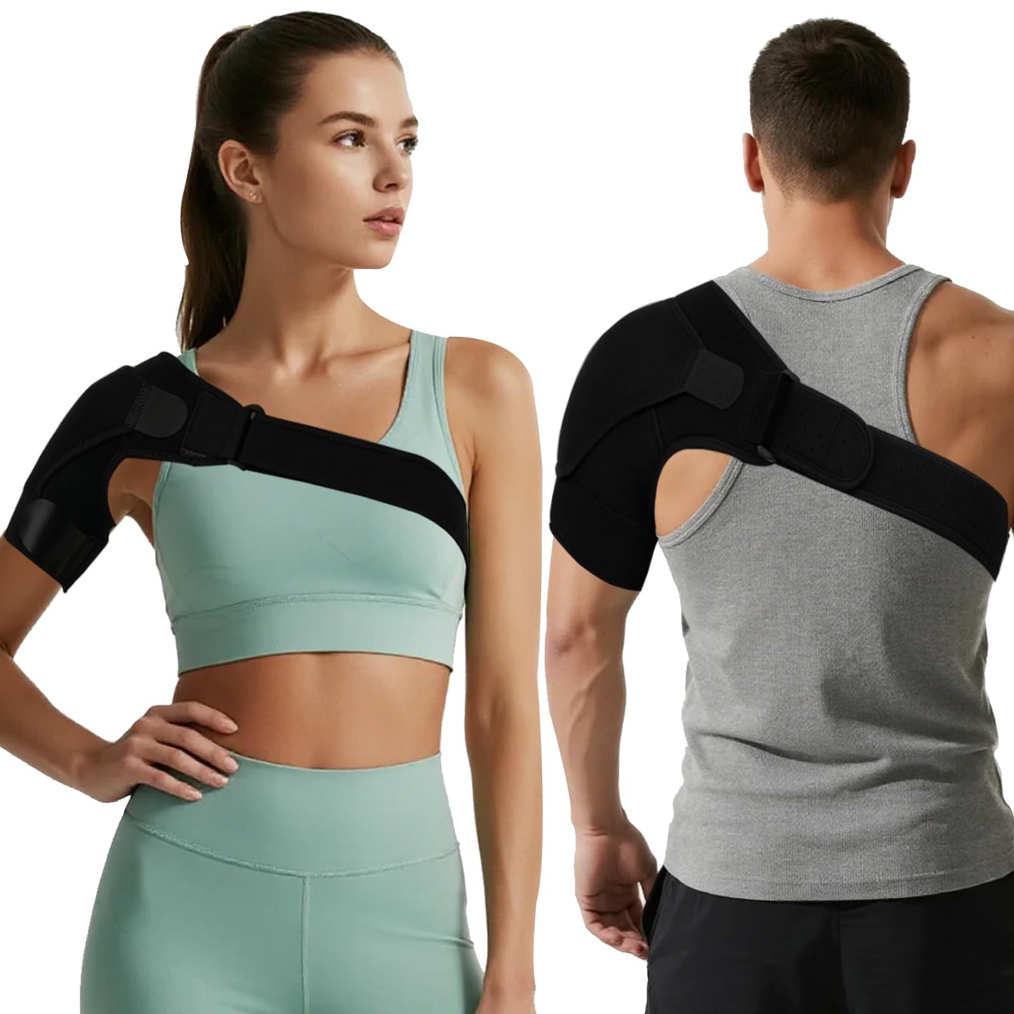 Charunee Shoulder Brace for Men & Women, Adjustable Shoulder Compression Sleeve Fits Left & Right Arms, Breathable Rotator Cuff Relief Brace for Pain Relief Compatible with Hot/Cold Pack (1, Black)