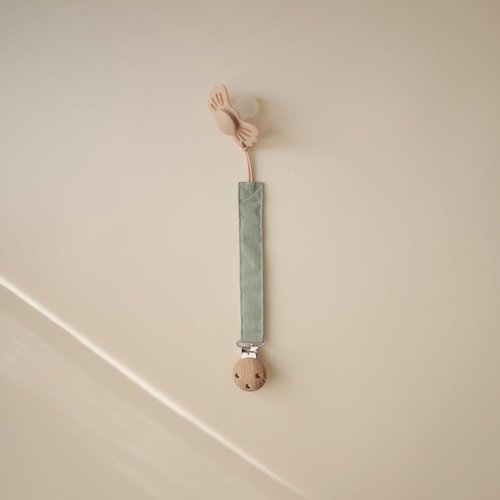 Mushie Linen Baby Pacifier Clip Holder - Soft Fabric Strap, 2-Pack in Olive & Shifting Sand