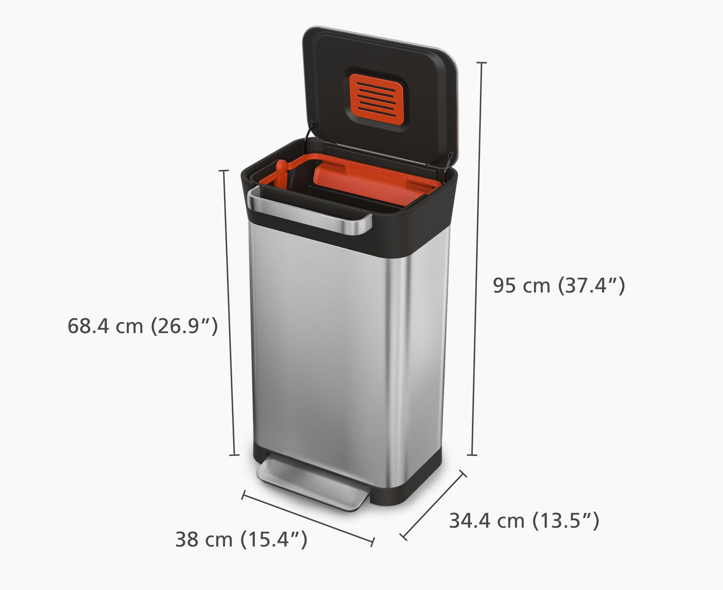 Joseph Joseph Intelligent Waste Titan Trash Can Compactor with Odor Filter, Compacts up to 3x trash, 30L/7.9 Gallons, Stainless Steel