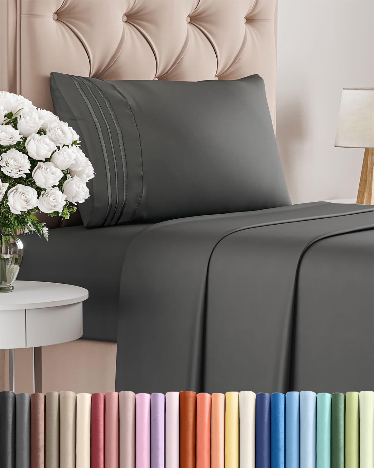 Regine Switzerland Twin XL Sheet Set - Comfy Cooling Bedding for All - Deep Pockets, Soft & Wrinkle-Free - Charcoal