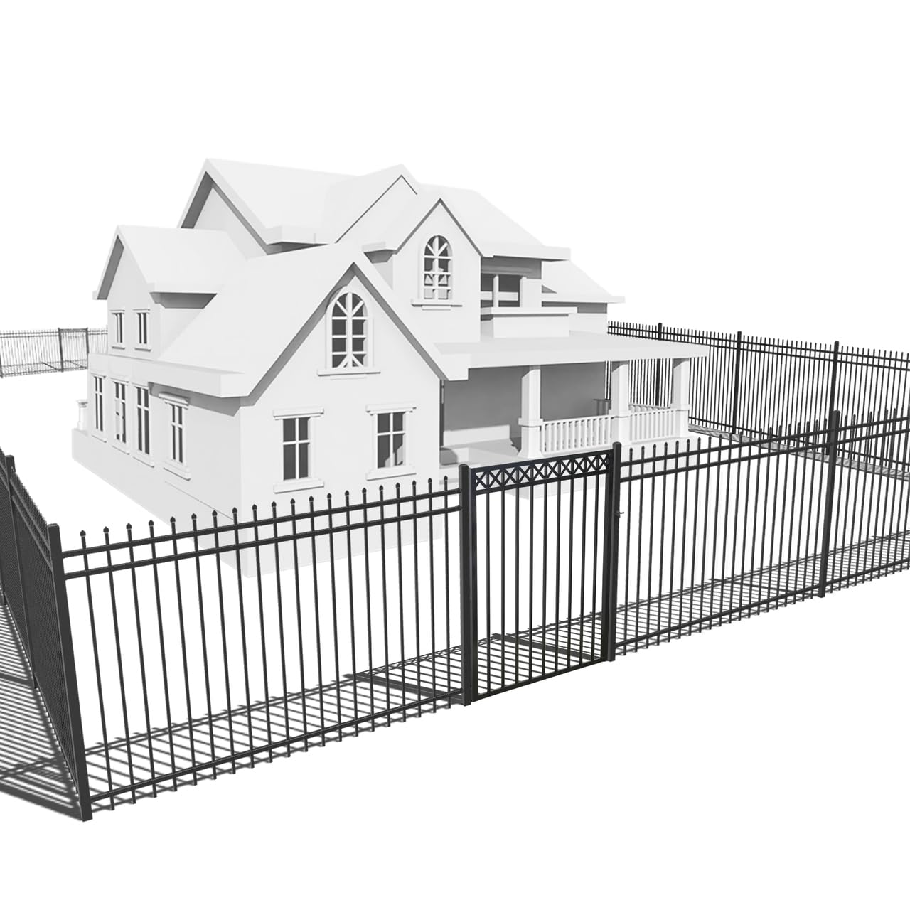 Fencer Wire 76FT Heavy Duty Pinnacle Fence Barrier Kit, Anti-Rust Metal Steel Fence with 5FT Height X 6FT Width Panels, with Decorative Gate, Posts, Connectors, Outdoor Fencing for Yard