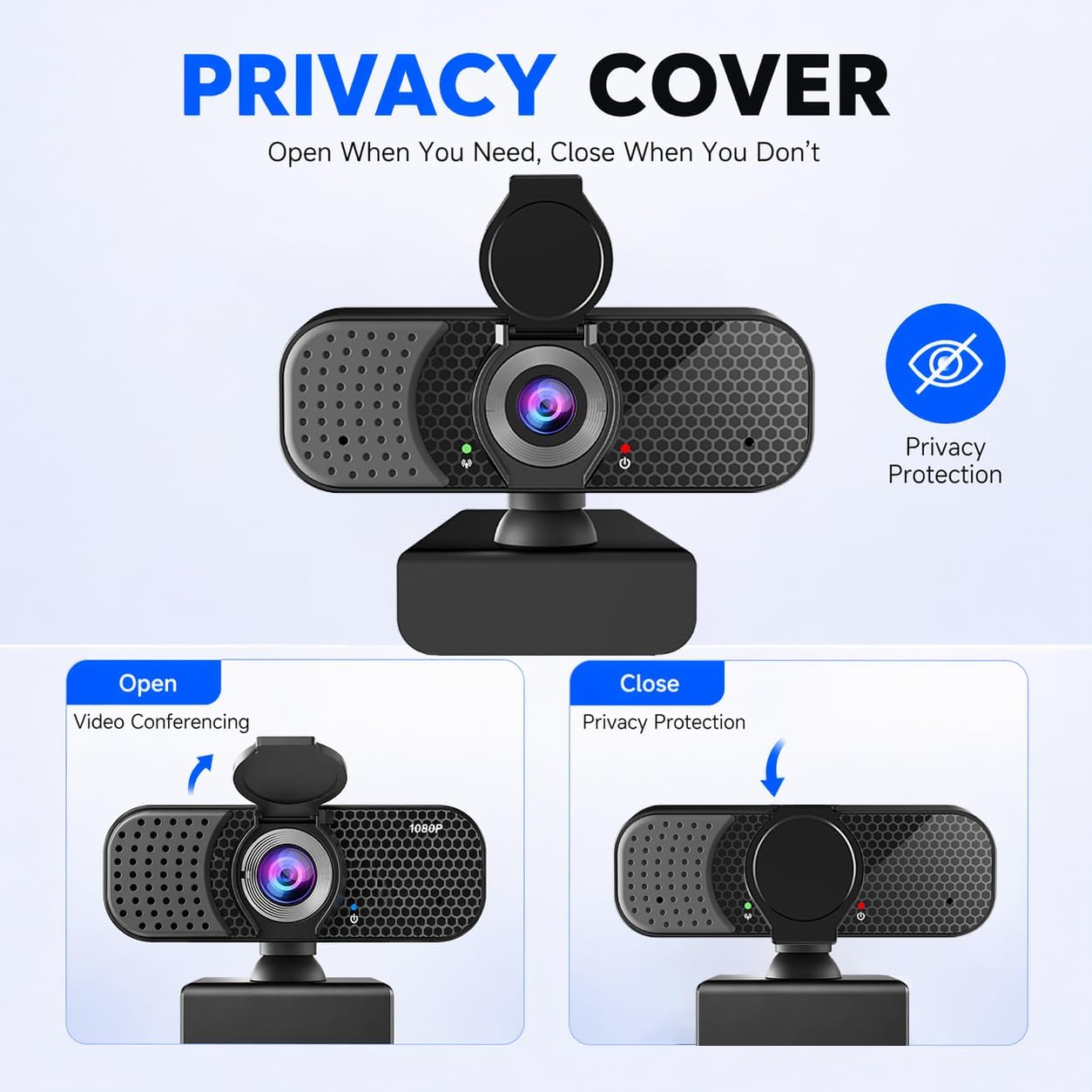 Kemeiv C26 1080P 105 Webcam with Microphone, USB Computer Camera with Privacy Cover, Noise Reducing Mic, Auto Light