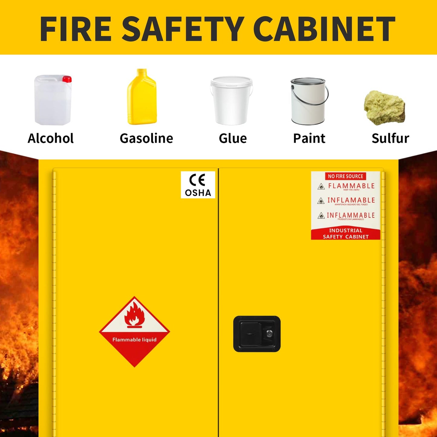 WETOXL 257 Gallon Flammable Cabinet 55H x 25W x 55D, Galvanized Steel Flammable Storage Cabinet, Adjustable Shelf for Commercial Industrial Home Use
