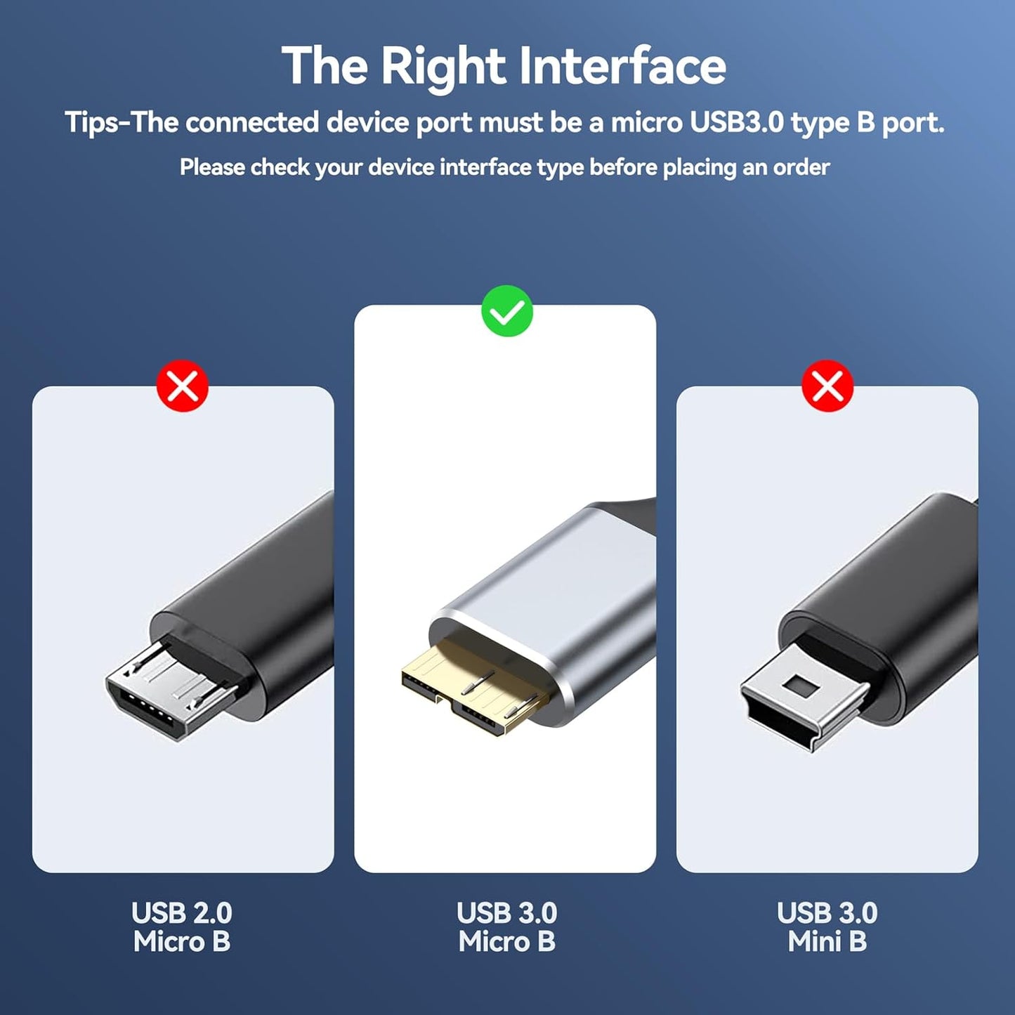 3.0 1.5 5 USB Micro B Cable FT, External Hard Drive Cable Gbps High-Speed USB A to Micro B Hard Drive Cord Compatible