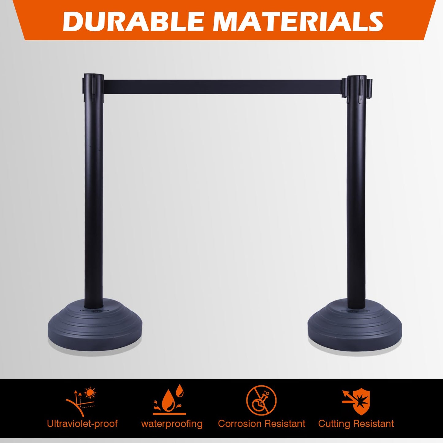 OranclUS 6 Pack Crowd Control Stanchions with 10FT Retractable Belt, Water Filled Base, Black Barrier Posts for Queue Management, Events, and Public Safety