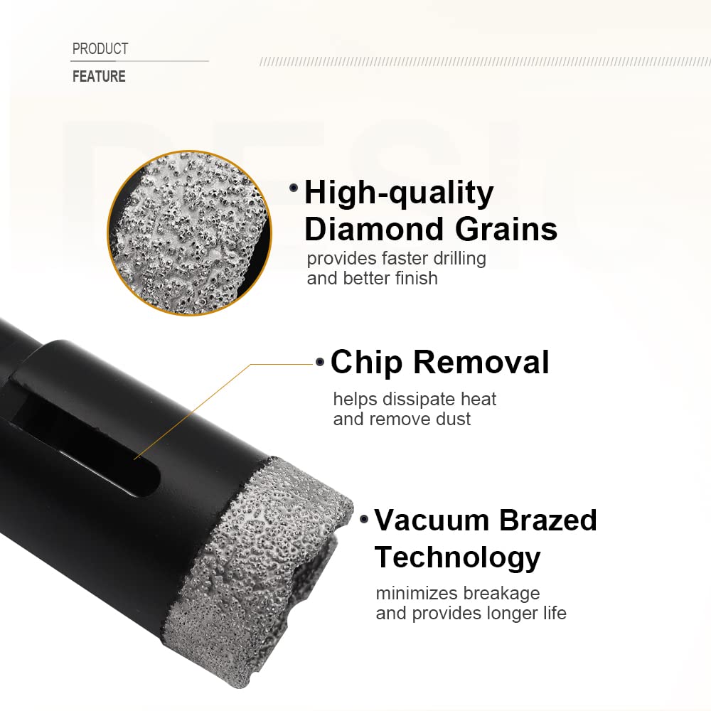SHDIATOOL Diamond Core Drill Bits, Tile Hole Saw, Driling for Porcelain Ceramic Marble Nature Stone 5/8"-11 Thread