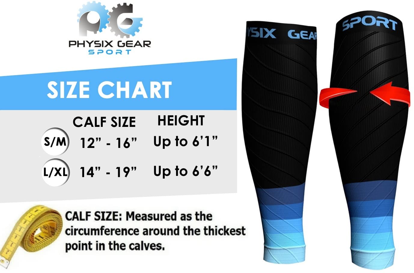 Physix Gear Calf Compression Sleeves - Shin Splint Support for Running, Enhanced Performance & Comfort for Men & Women (Black/Blue, S/M)