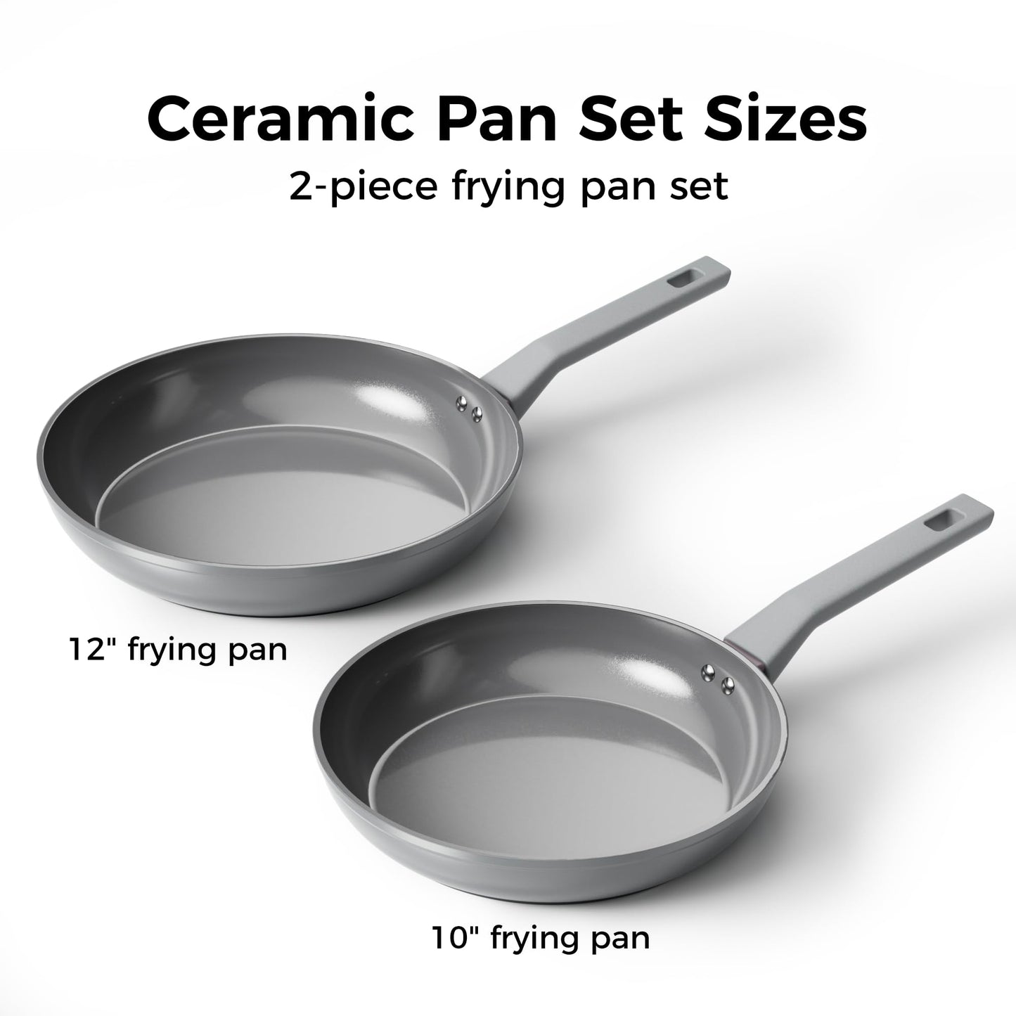Sanho Diamond-Titanium Ceramic Nonstick Fry Pan Set, 10in & 12in Frying Pans, PFAS PFOA PTFE Free, Dishwasher Safe & Induction Compatible Cookware with Cool-Touch Handle, Gray
