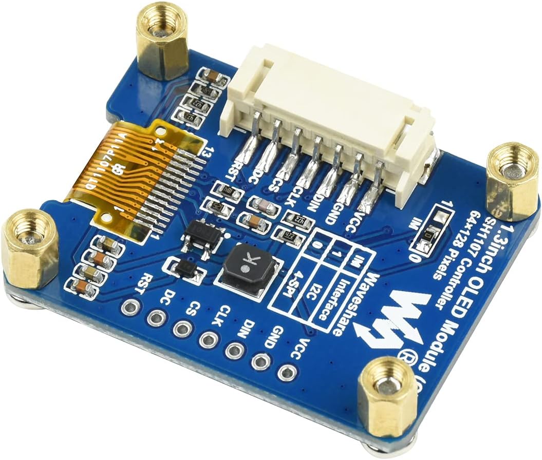 waveshare 1.3inch 64128 I2C OLED Module, Resolution Black/White Display Module with SPI and Interface for Raspberry Pi
