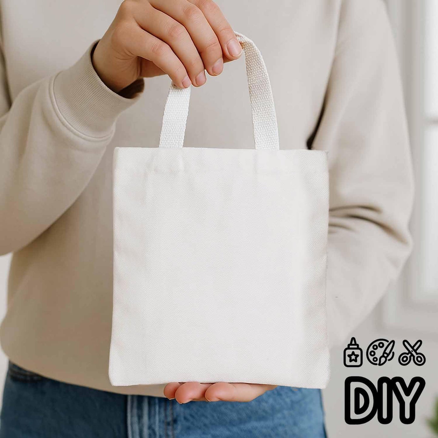 GiftExpress 26 Pack Canvas Tote Bags - 8" x 8" Reusable Small Canvas Bag in Natural Color - Bulk Small Goody or DIY Craft Bags w/Handles