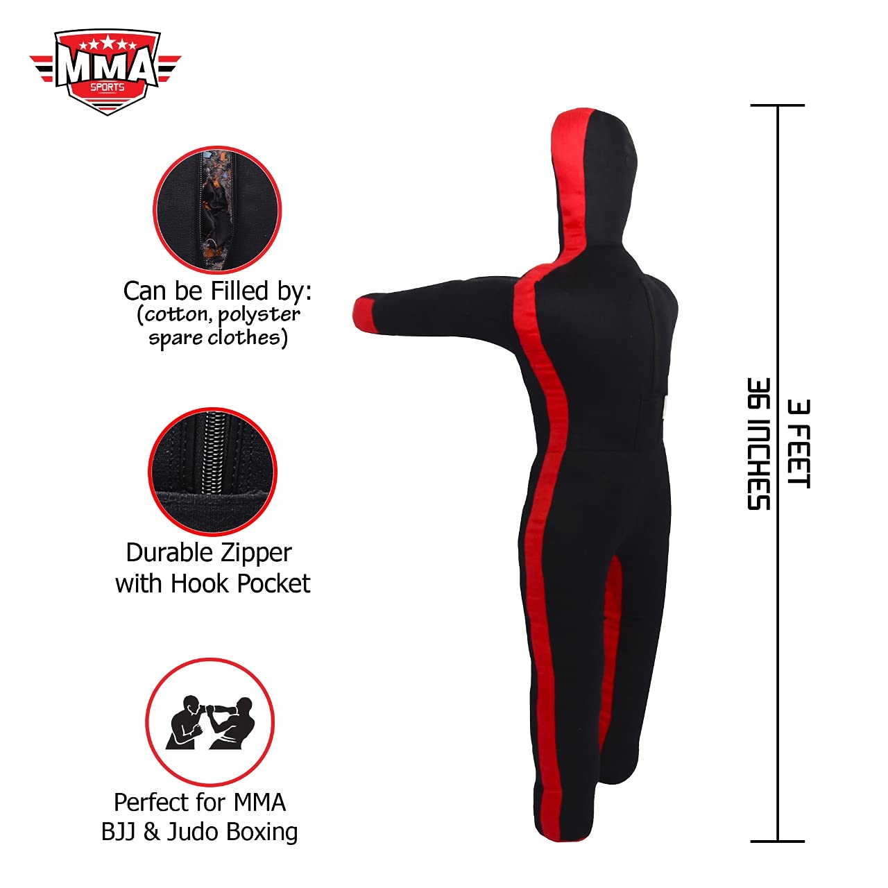 MMA SPORTS Kids Grappling Dummy Brazilian Jiu Jitsu Self Defense Martial Art Boxing Children Youth Wrestling Dummies (36-40 INCHES) - UNFILLED