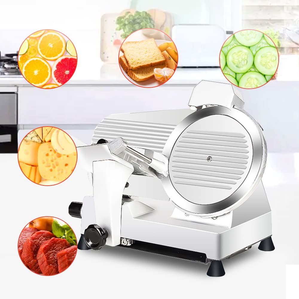 Meat Slicer10-inch 340W Home Use and for Commercial Electric Food Slicer with Chromium-plated Steel Blade and Built-in Sharpening Stone Easy to Clean Adjustable Thickness Cuts Meat Bread and Cheese