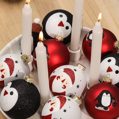DN DECONATION Black and White Christmas Ornament - Cute Hand-Painted Santa Ball for Xmas Tree