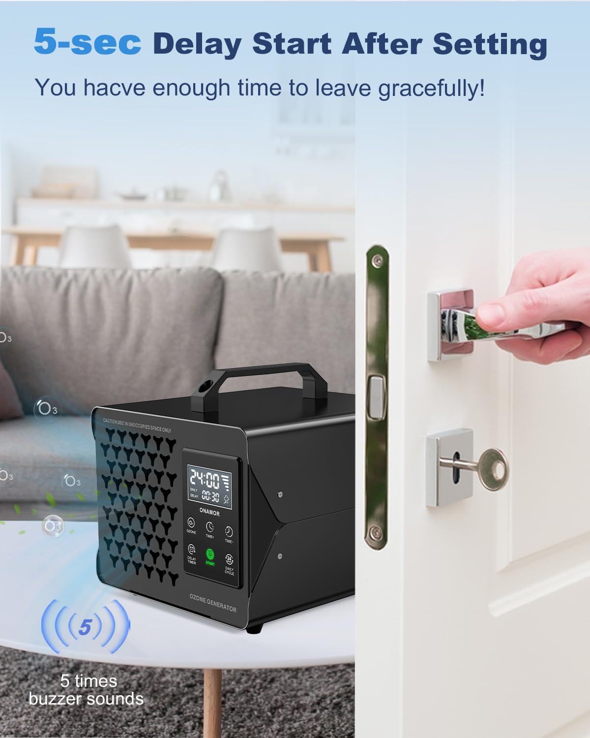 ONAMOR Digital Ozone Generator Odor Eliminator 200,000mg, Adjustable O3 & Schedule Timing, Ozone Machine Odor Removal for Home/Car/Smoke/Pet Room, Black