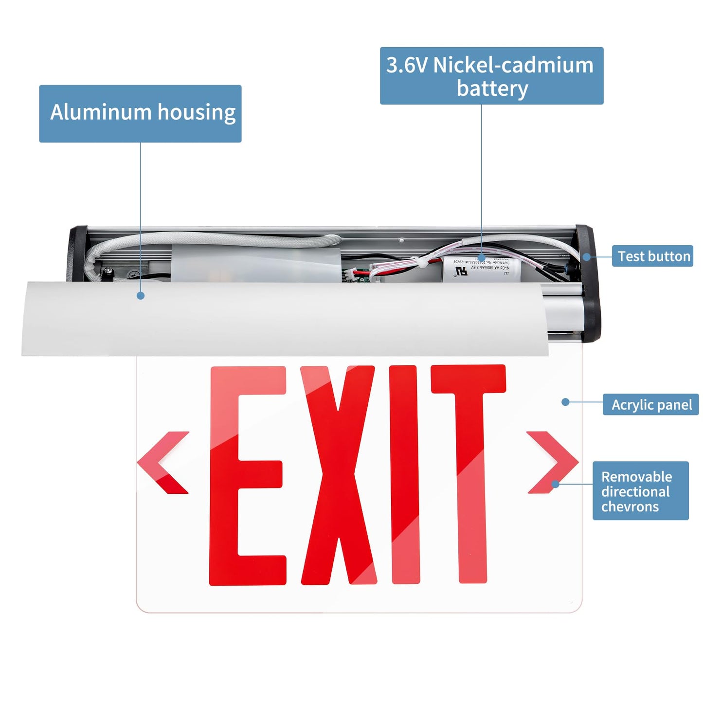 TANLUX Red Exit Signs for Business, Double Sides LED Edge Lit Exit Sign, UL 924, Hardwired Emergency Exit Lights with Battery Backup, Aluminum Housing with Rotating Acrylic Mirror Panel, AC 120/347V, 4 Pack