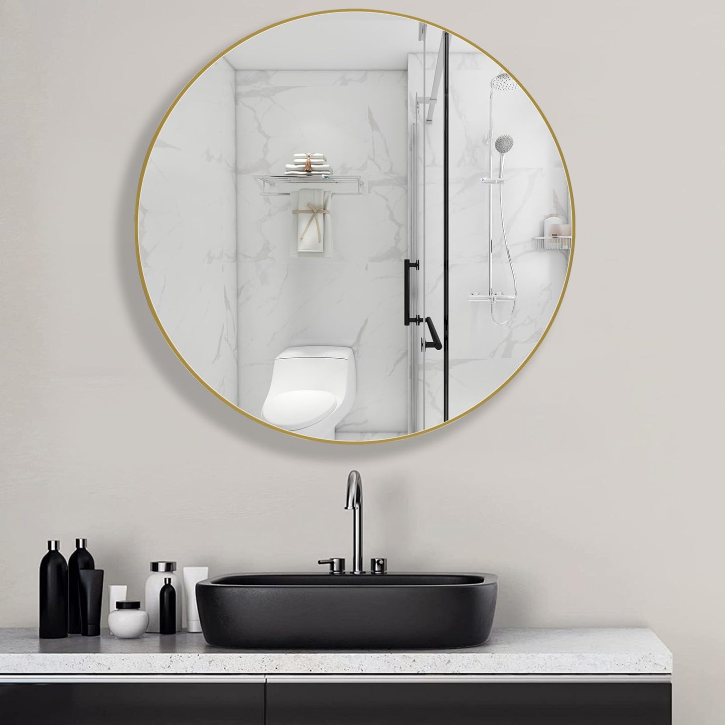 FOMAYKO Farmhouse Round Bathroom Medicine Cabinet with Mirror, 30x30 Inches Surface Wall Mounted Circular Storage Cabinet, Rustic Circle Mirror Cabinet for Bathroom Organizer