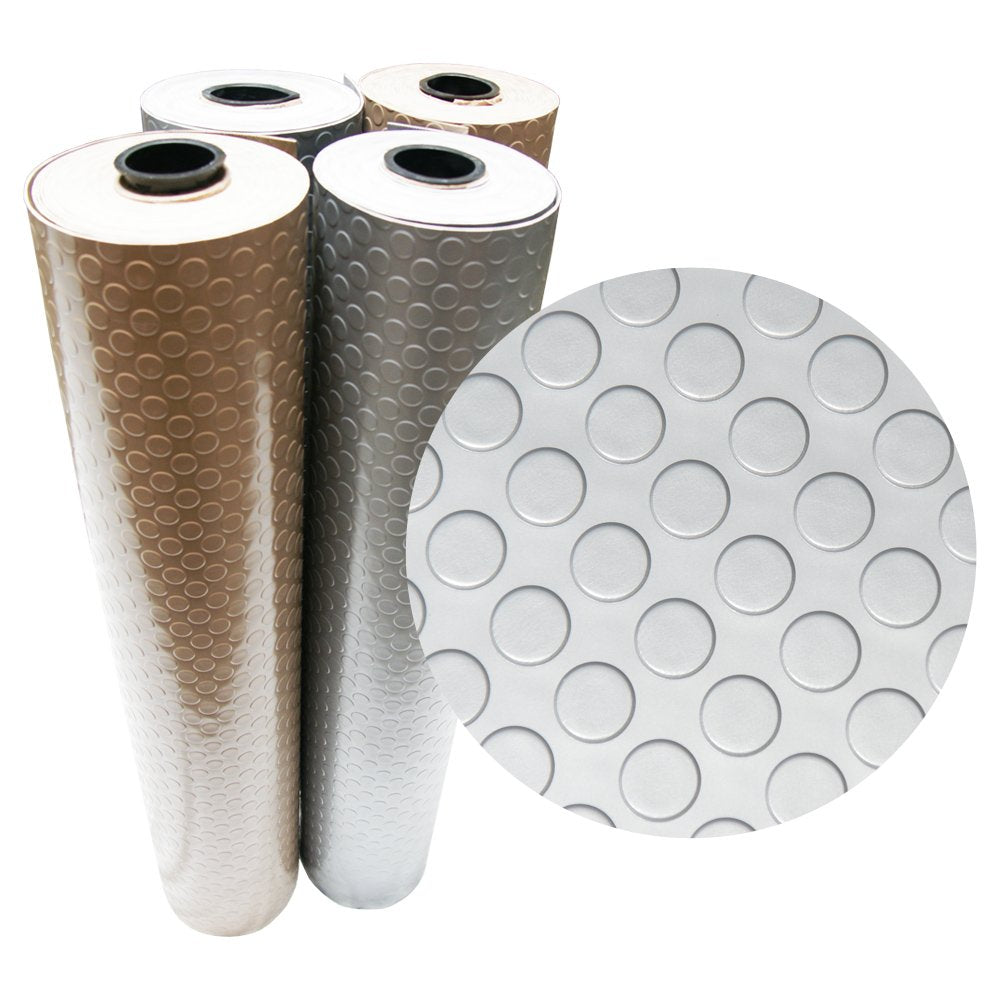 Rubber-Cal Coin Grip Metallic PVC Flooring, Silver, 2.5mm x 4' x 25' (03-W265-S-25)