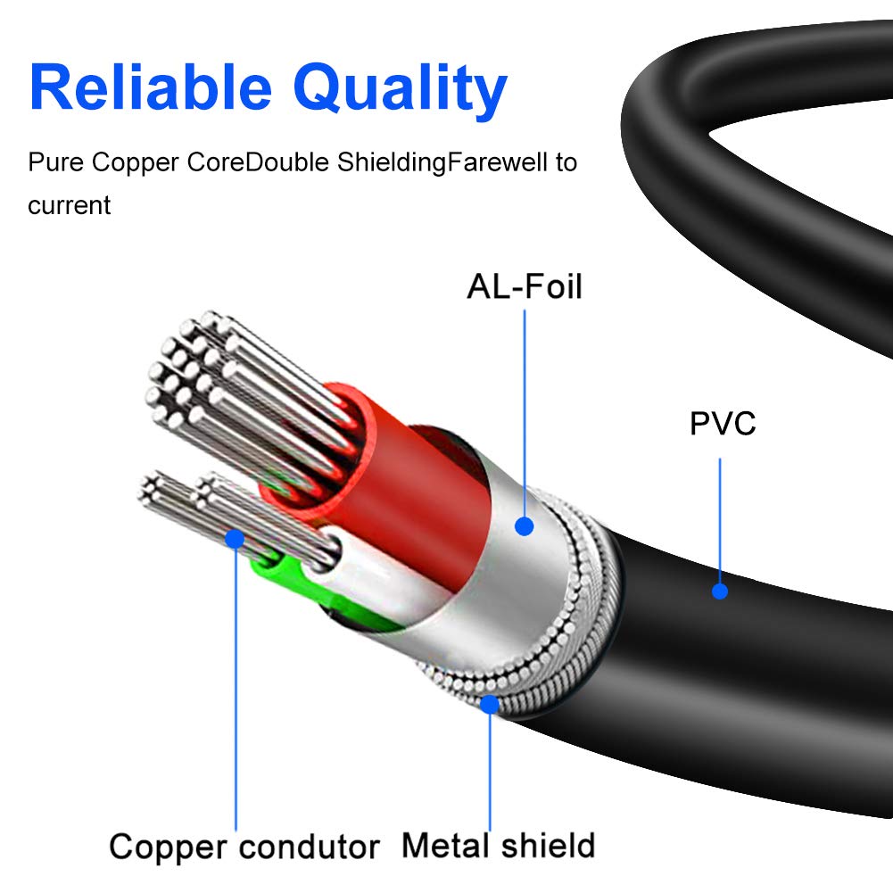 Yeung Qee 2RCA 2RCA 3 (3ft/1m) Male to Male Stereo Audio Cable ft,Dual Shielded Gold-Plated RCA Stereo Cable,Suitable
