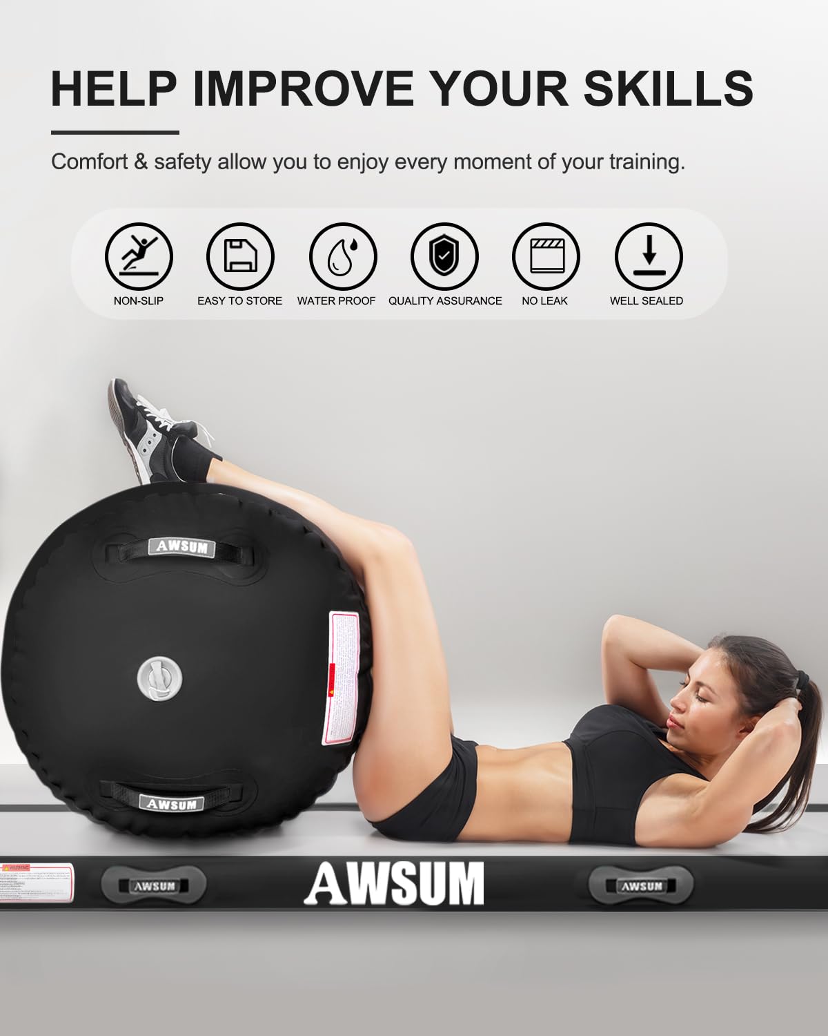 AWSUM 10/13ft Inflatable Gymnastics Mat Air Roller Barrel Tumble Track Tumbling Mat Back Backbend Trainer for Home Use/Gym/Cheerleading Springboard Handspring Equipment, with Electric Pump