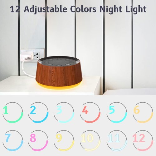 Brown Noise Sound Machine - 30 Soothing Sounds & 12 Color Night Light | 36 Volume Levels & 5 Timers
