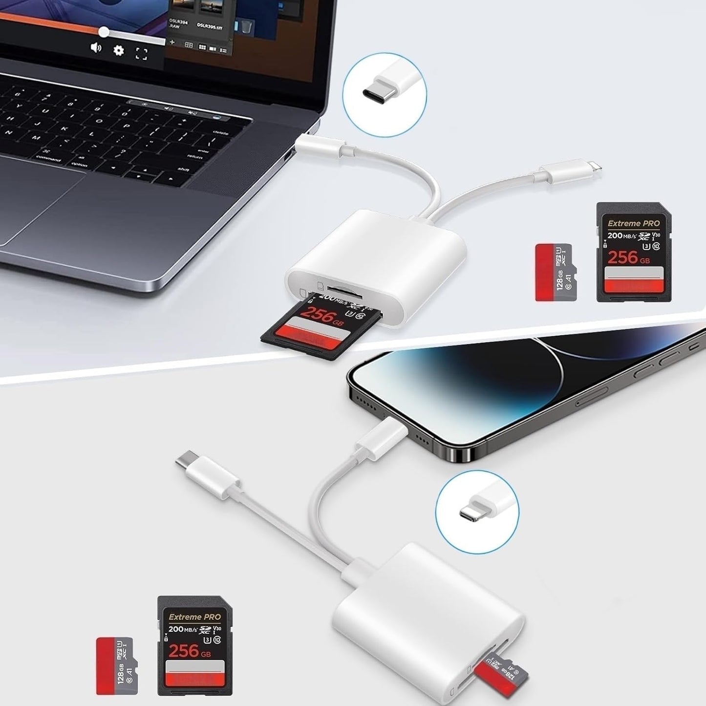 Luonanava SD Card Reader for iPhone, iPad, USB C & Lightning Dual Connector Digital Camera Adapter to iPhone