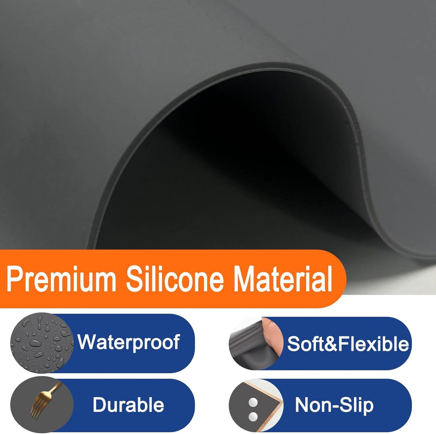 Skiennix Large Silicone Kitchen Mats - Heat Resistant & Waterproof Countertop Protectors | 36''x24'' Dark Gray (2 Pack)