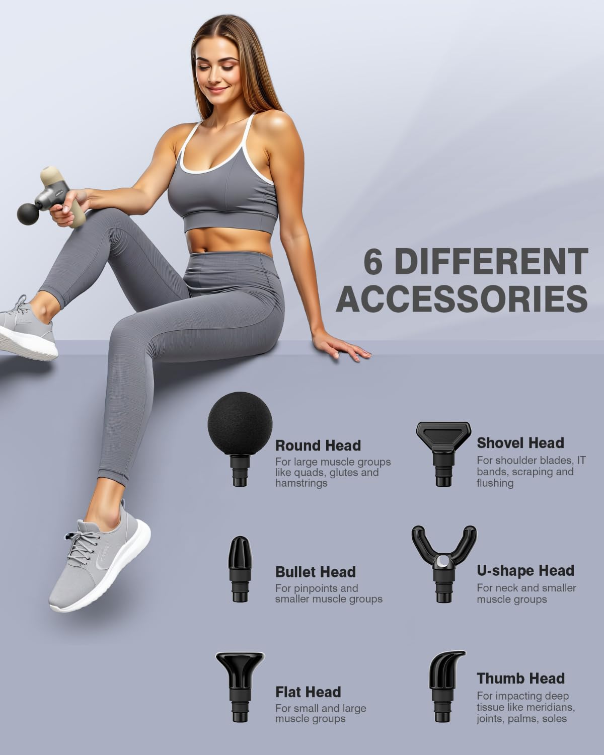 Morelax Mini Massage Gun Deep Tissue, Portable Percussion Muscle Massager for Whole Body Pain Relief, Electric Handheld Sport Massager with 6 Massage Heads 4 Speed, Best Gift (Silver Beige)