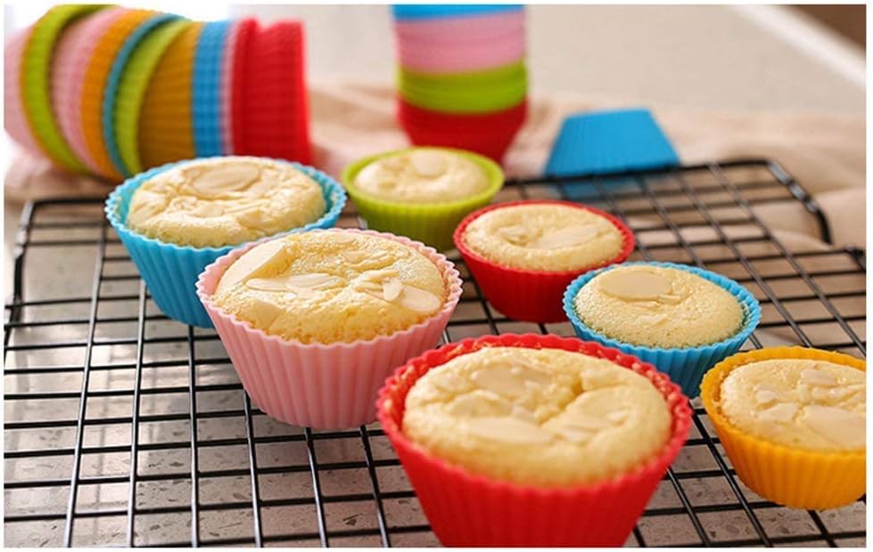 Skiennix Reusable Silicone Cupcake Baking Cups - 24 Pack, Non-Stick Muffin Liners in 6 Rainbow Colors