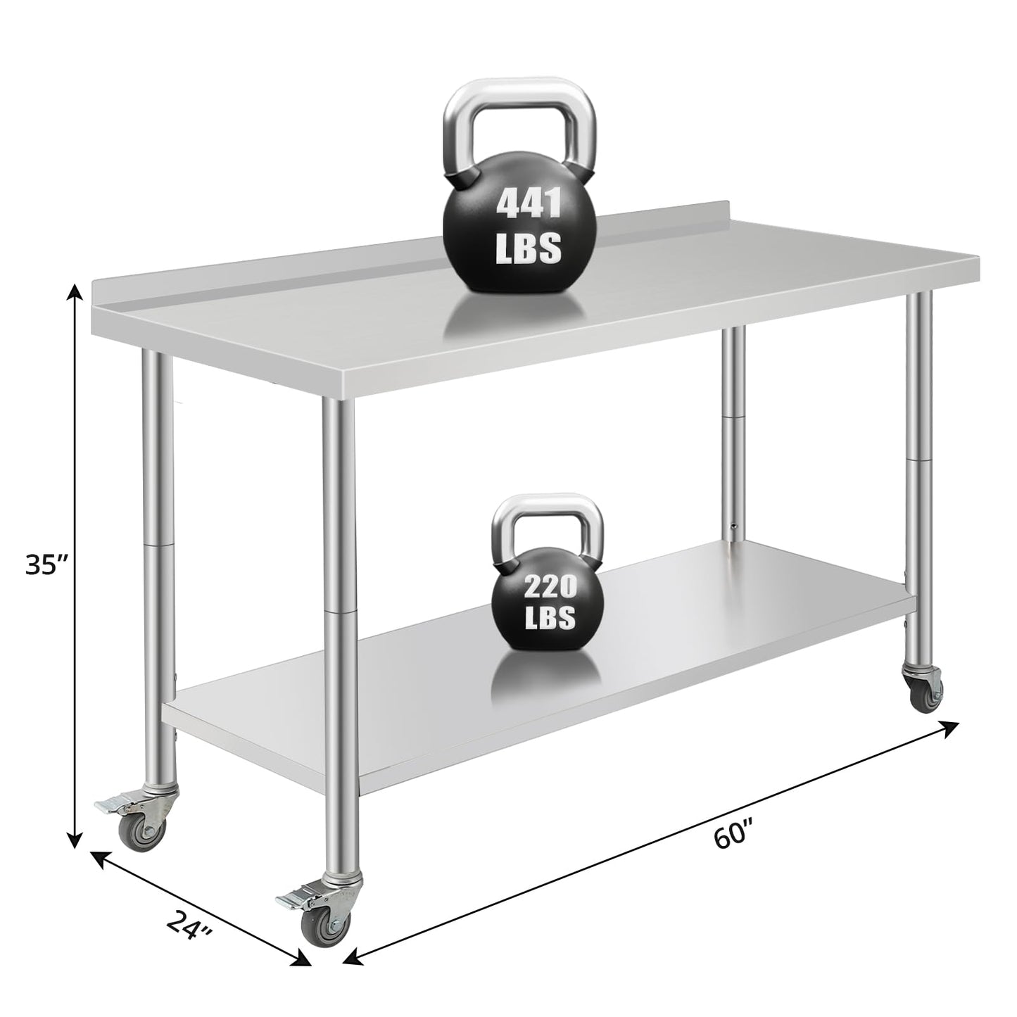 ExploreHorizon 60"x24"x35" NSF Stainless Steel Work Table, Heavy Duty Prep Table with Adjustable Undershelf, Commercial Metal Table for Kitchen, Restaurant, Home, Hotel, Workstation