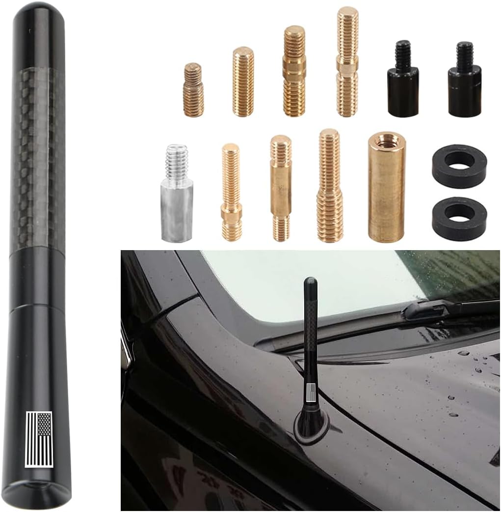 KHGUZ 4.7 Inch 9 2 2 Carbon Fiber Car Short Antenna, American Flag Vehicle AM/FM Radio Reception Antenna, Patriotic
