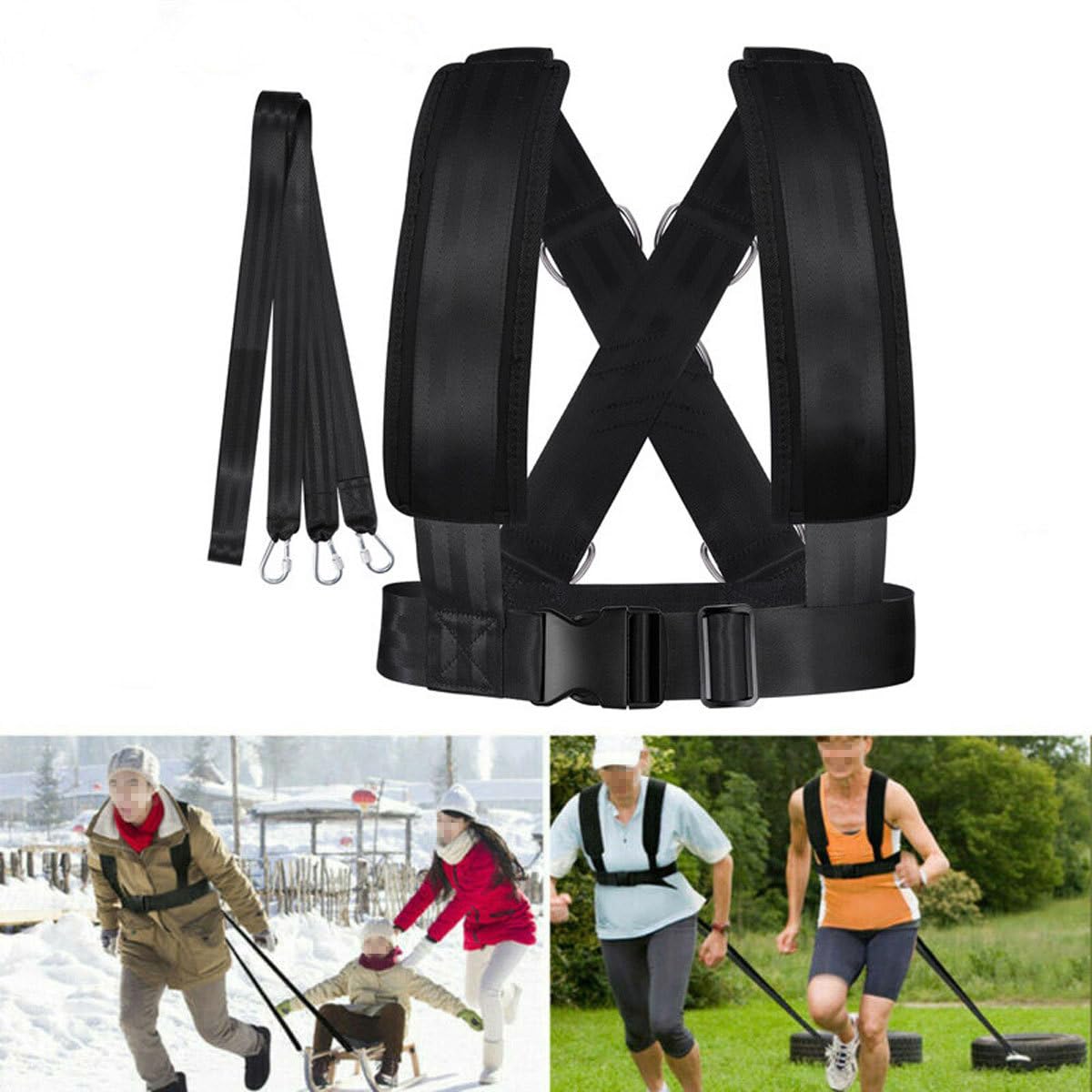 Adjustable Sled Harness - with Resistance Band for Strength and Fitness Training Padded Shoulder Straps and Waist Belt for Workout Sled Pulling Durable Neoprene and Polyester Vest
