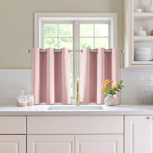 MIULEE Short Curtains - Baby Pink Blackout Thermal Insulated Drapes for Kitchen & Bedroom | 40"x36" 2 Panels
