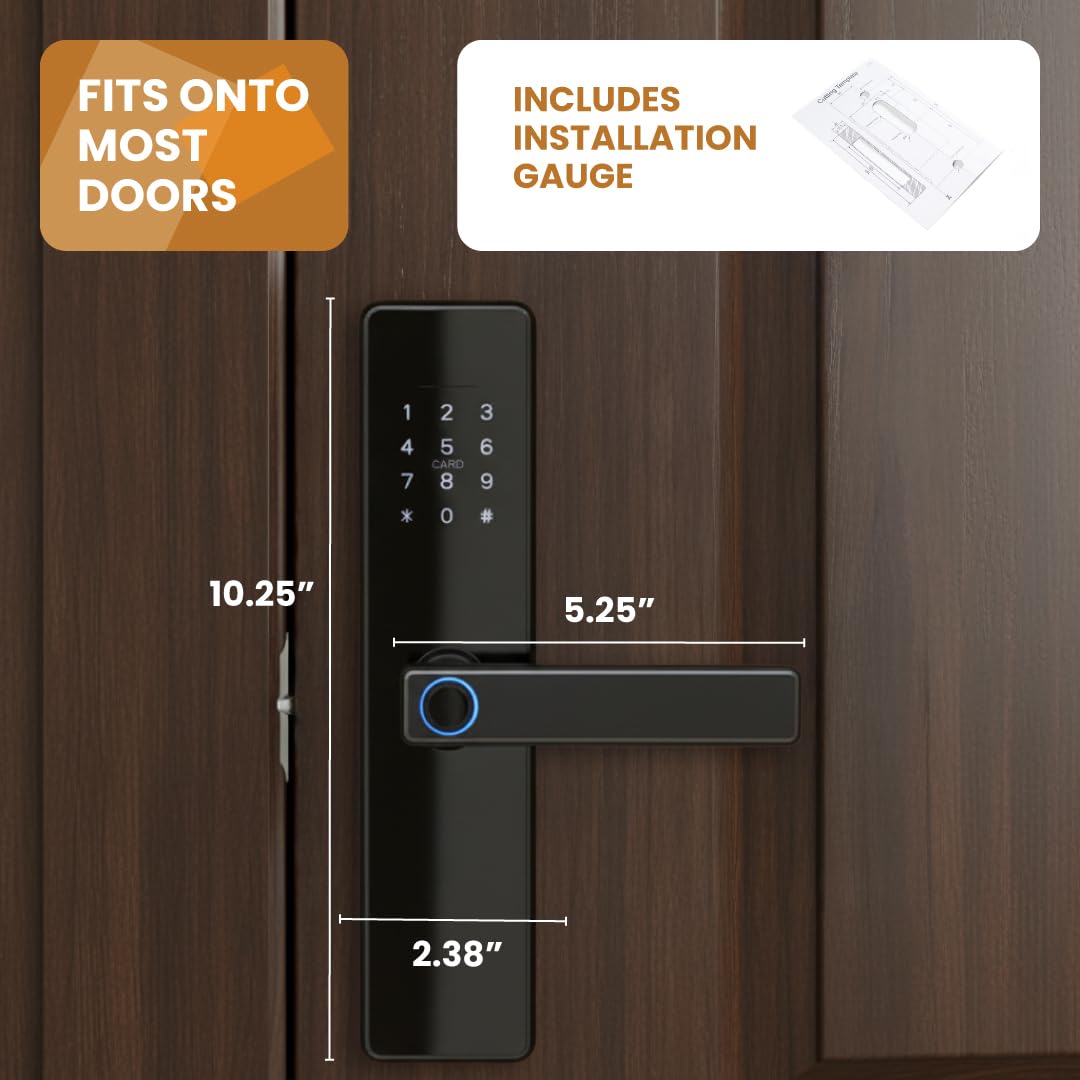 Stilaris Slim Smart Lock with Handle – 4-in-1 Biometric Fingerprint Door Lock, Thin Profile Mortise-Style Keyless Entry for Home, Office & Patio Doors, Waterproof Electronic Keypad & IC Card Access