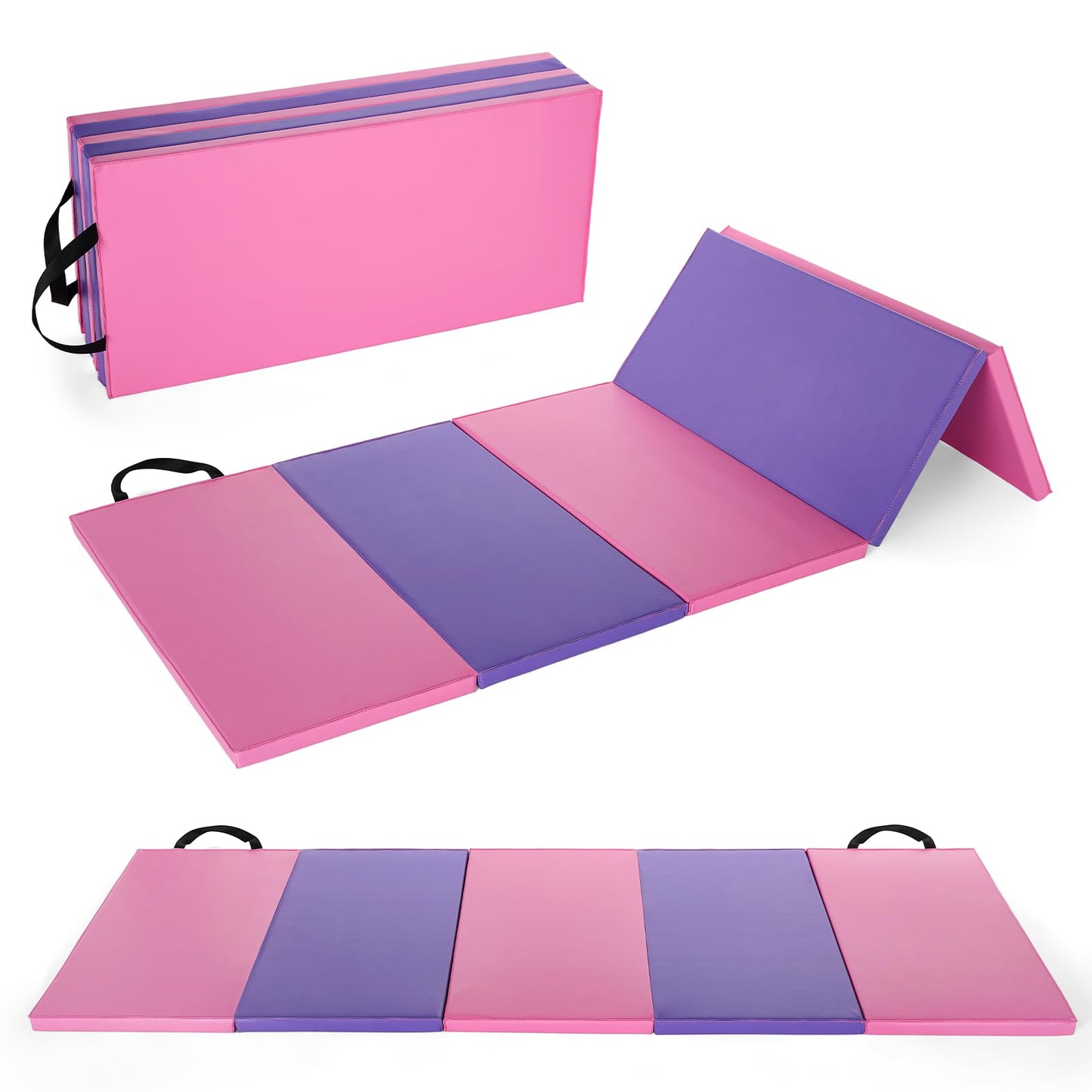 Folding Gymnastics Mat & Exercise Mats&Gymnastics Tumbling Mats-Thick Portable Home Gym Floor Pad for for Pilates, Aerobics, and Martial Arts Fitness Training，Five Pads Folding design