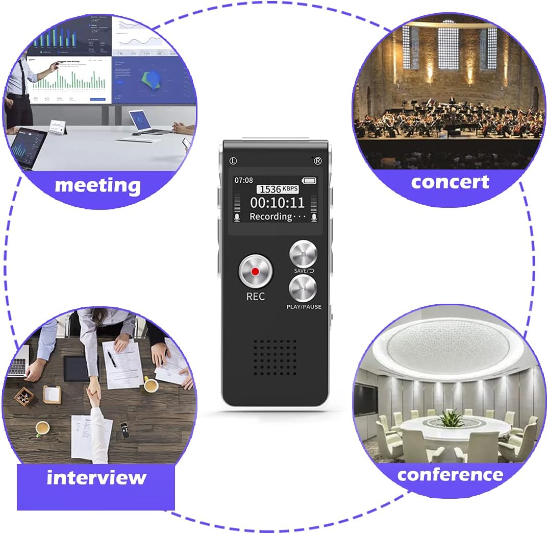 Sunlan 16GB Digital Voice Recorder Voice Recorder with Playback for Lectures - USB Rechargeable Dictaphone Upgraded